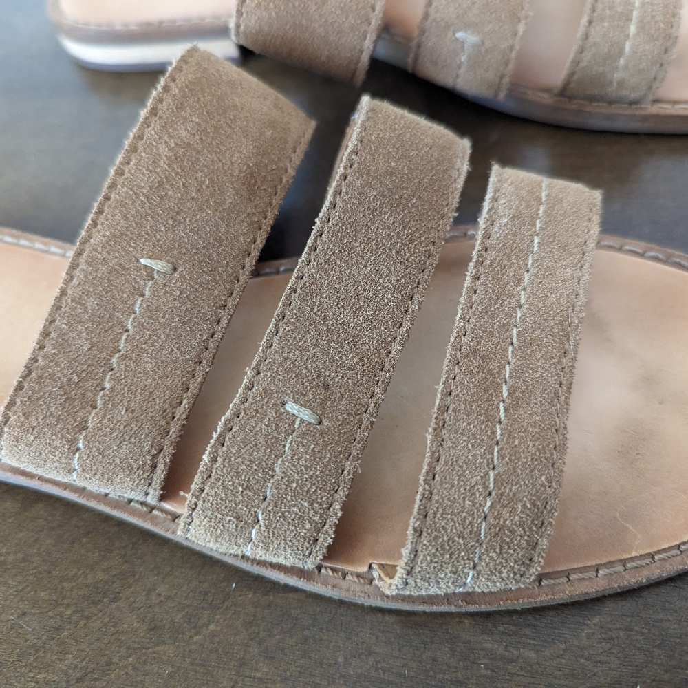 Frye and Co. Evie Three Band Tan Faux Suede Slides Women's Size 7 - Picture 8 of 10